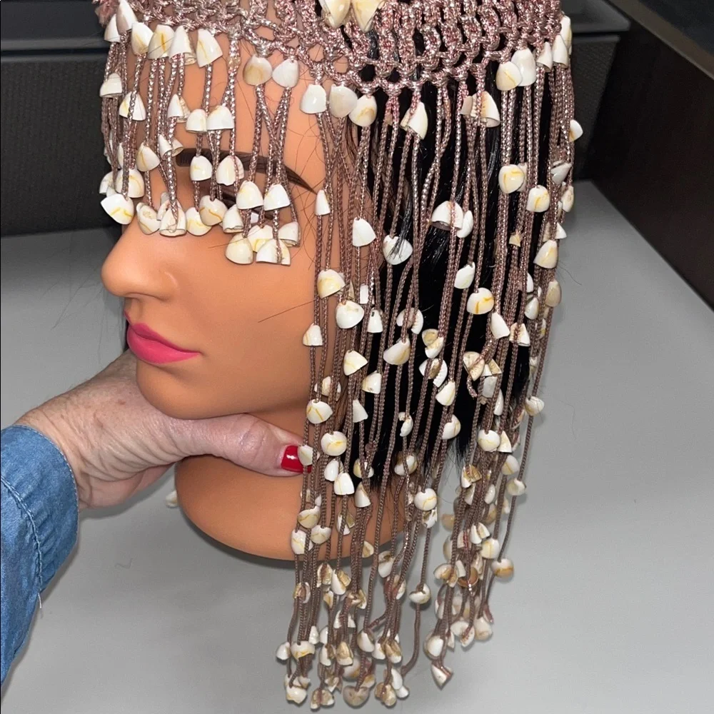Source Unknown Shelled Boho Hair Accessory w/ metallic pink cording